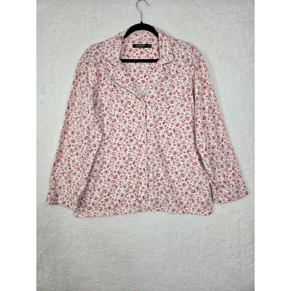 Lauren Ralph Lauren Cotton Pajama Set Womens XL White Red Floral Sleepwear PJ - Picture 2 of 13